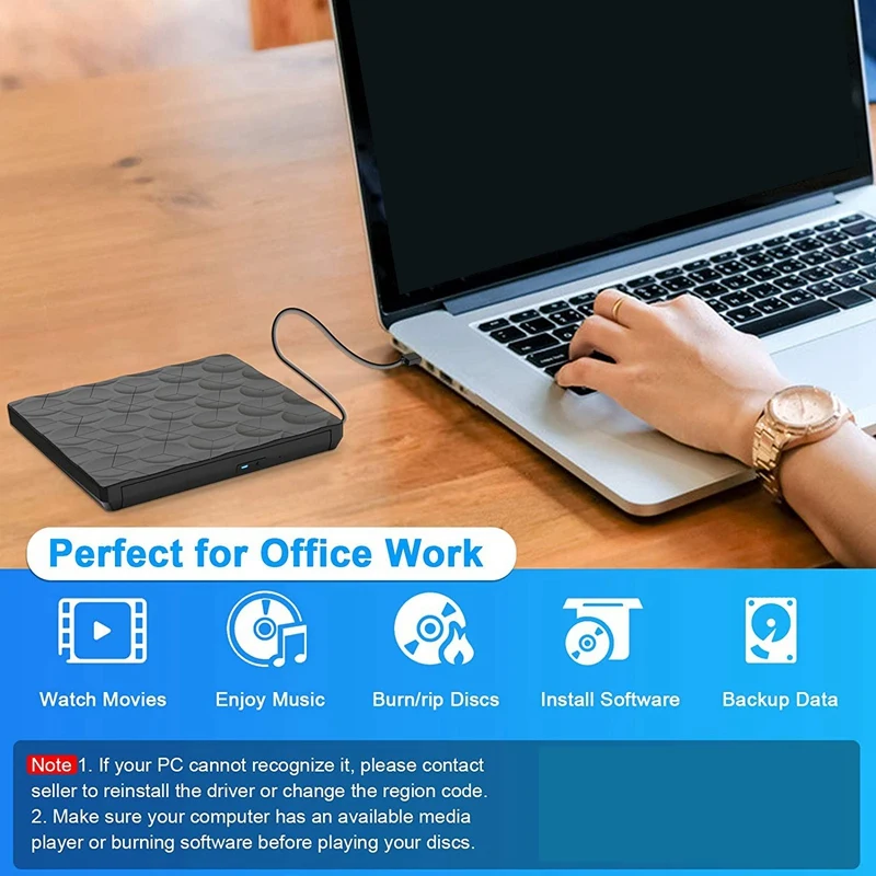 External CD DVD Drive, USB 3.0 Type C DVD Drive Portable CD/DVD-RW/VCD ROM Rewriter Burner, For Laptop Desktop PC