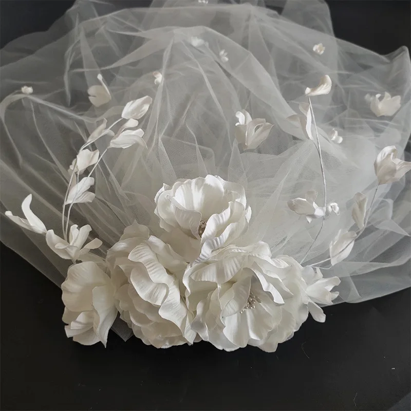 Flower Wedding Veil Handmade Floral Bouffant Headdress Bridal Veil Exterior Makeup Accessories for Travel Photography