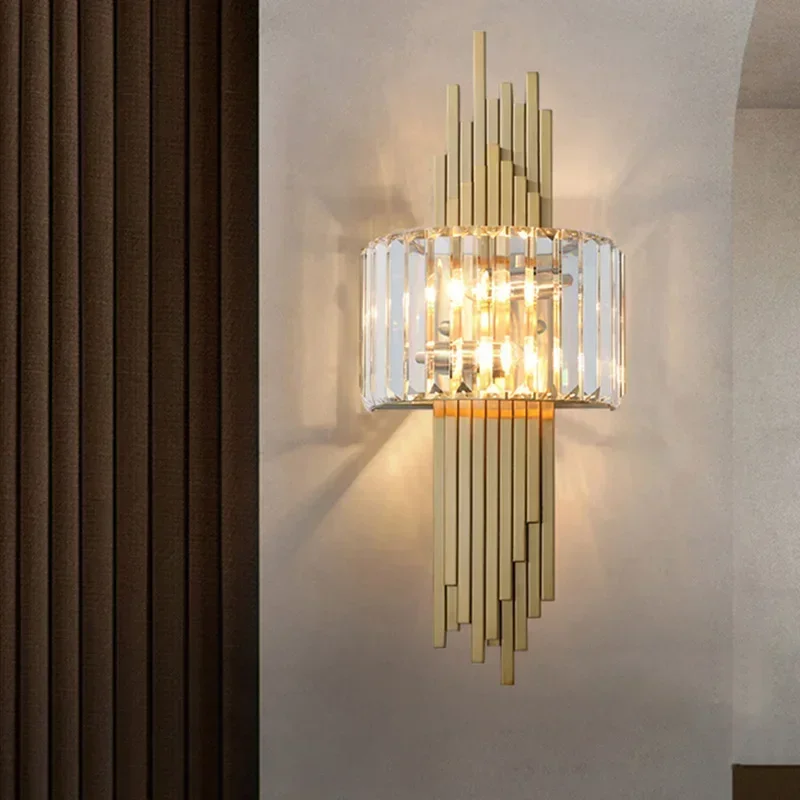 Modern luxury crystal wall lamp golden creative living room bedroom hallway study home decoration living room lighting light