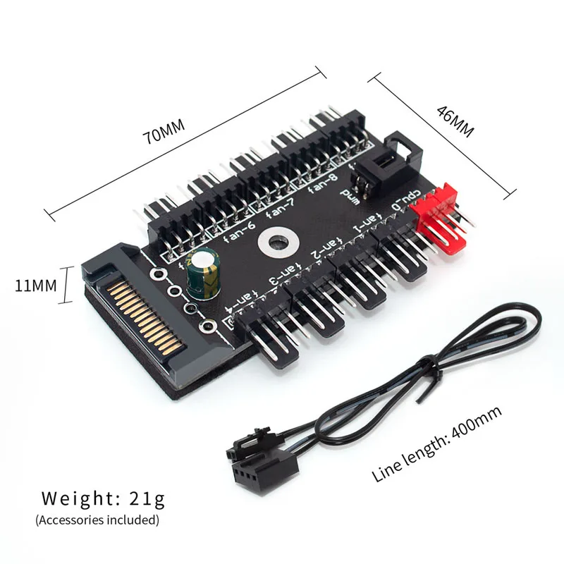 10-Port 4 Pin PWM Fan Hub Splitter, Molex 4D & SATA Dual Power Supply PC Case Cooling Fan Speed Controller