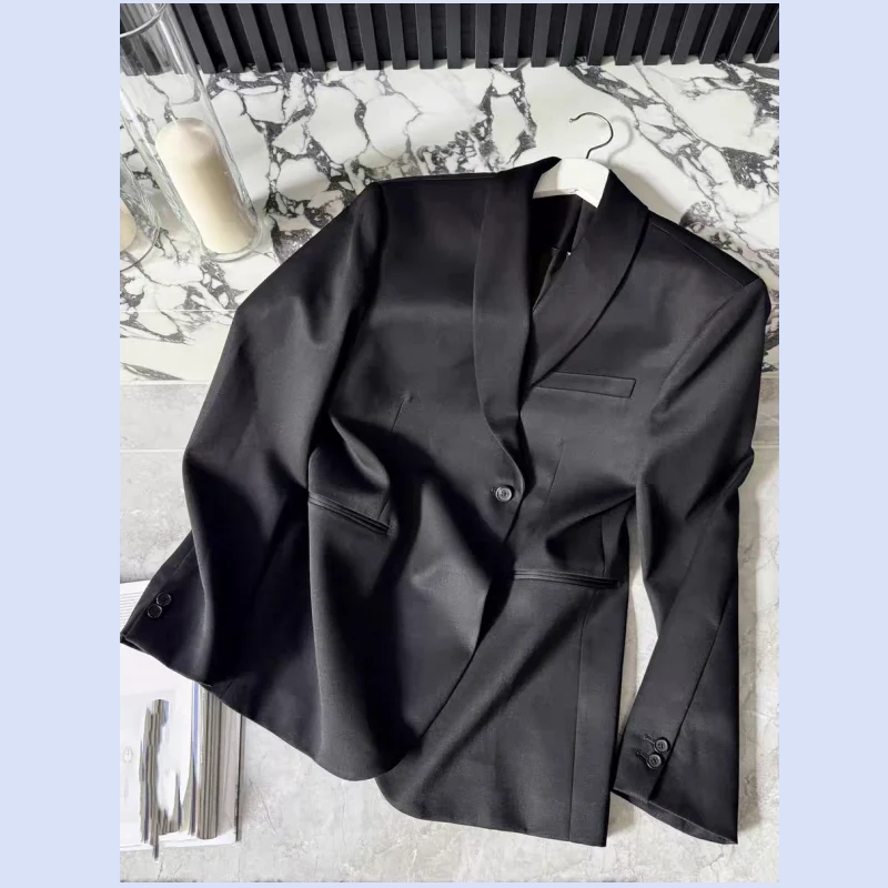 Herfst/winter klassieke basisstijl casual blazer met ronde hals en ronde hals