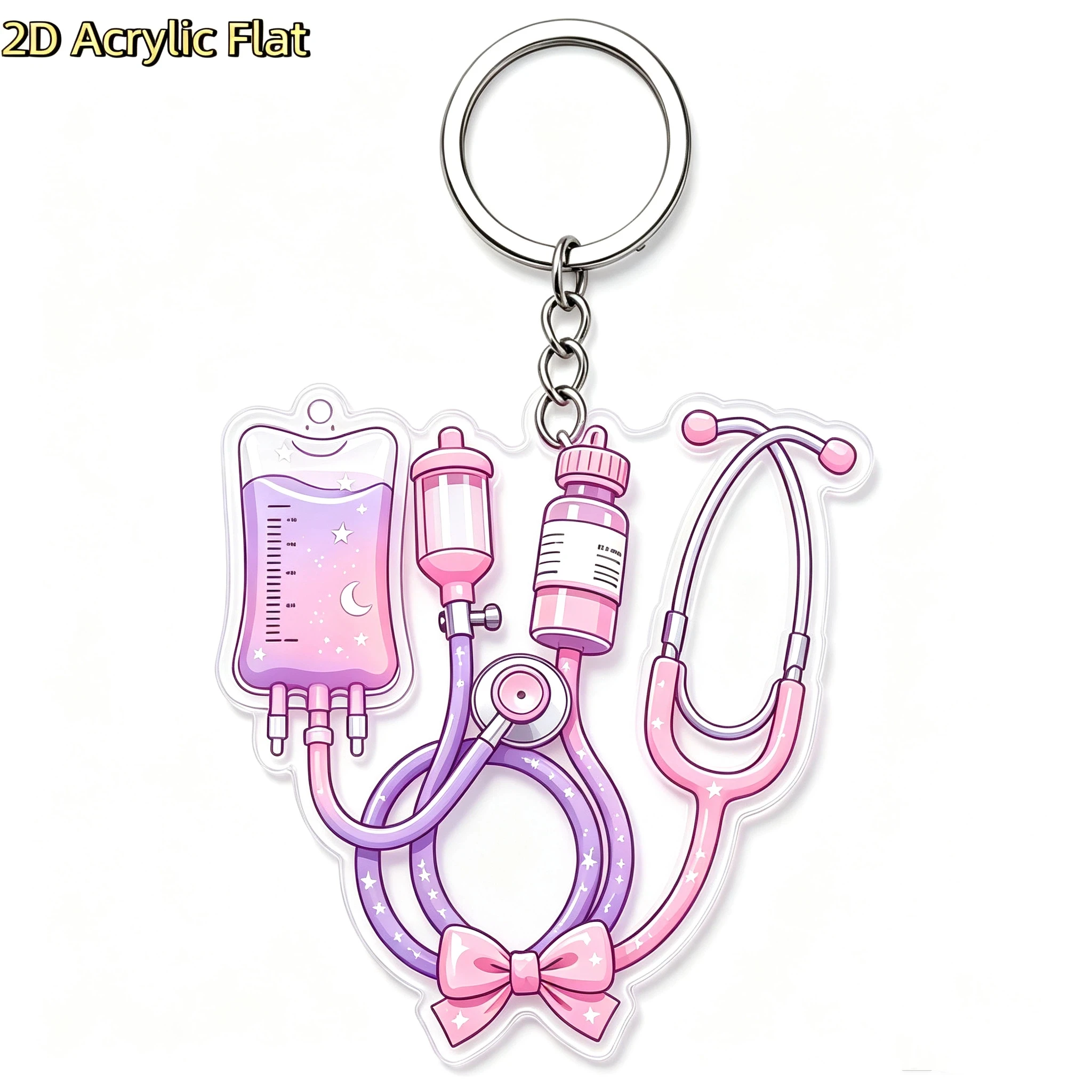 Pink Stethoscope Sphygmomanometer 2D Acrylic Keychain Cute Bag Charm For Nurses Doctors Backpack Desktop Decoration Accessories view 5