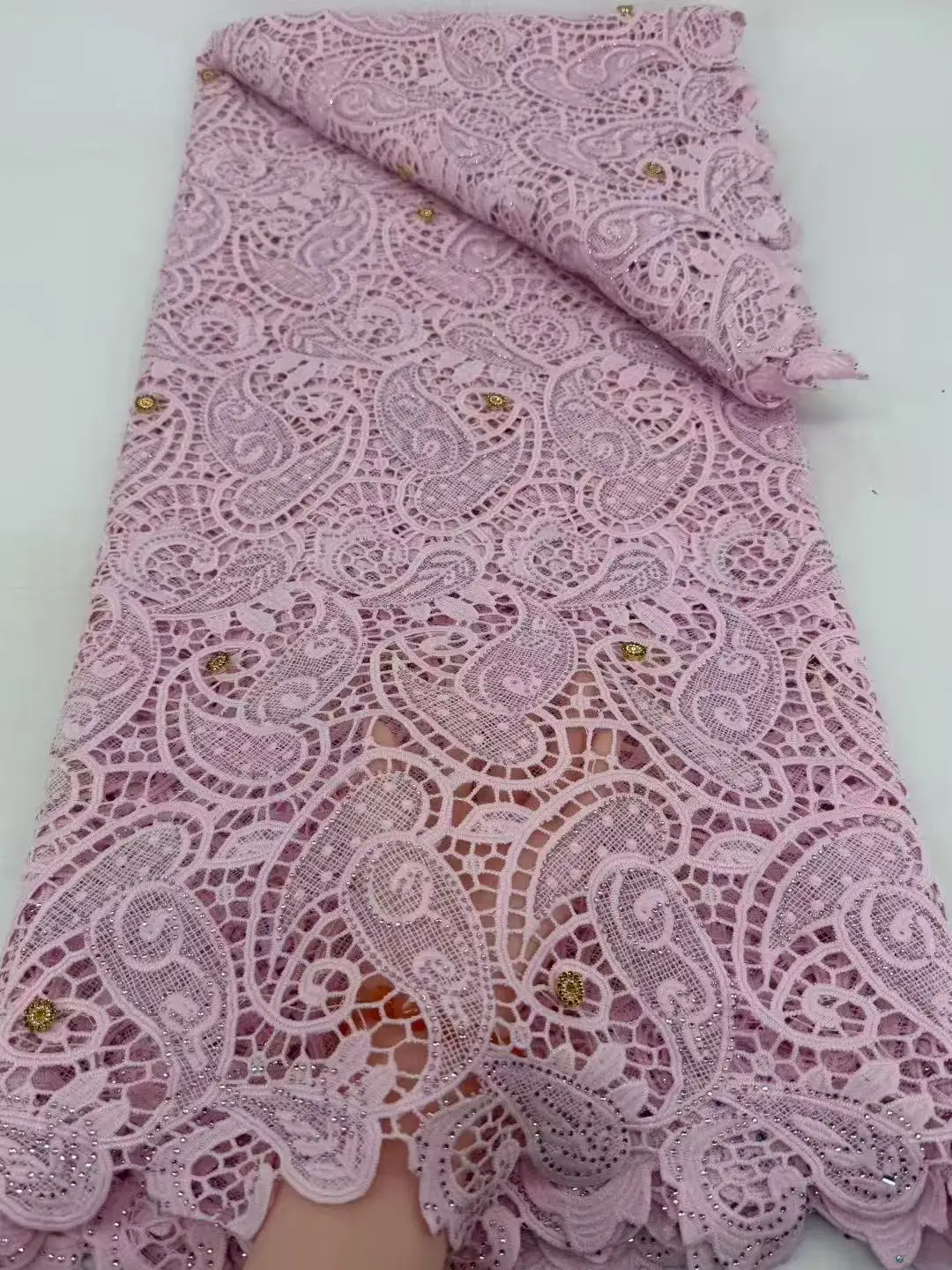 

Африканское кружево гипюр, нигерийский стиль, роскошные крупные стразы, водорастворимое, во французском стиле, для пошива женских платьев, 2026