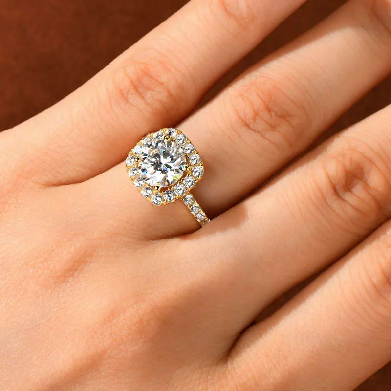 Lnngy 8mm 2ct Moissanite Halo Ring Certified 925 Sterling Silver Engagement Rings For Women Girls Wedding Party Jewelry Gift