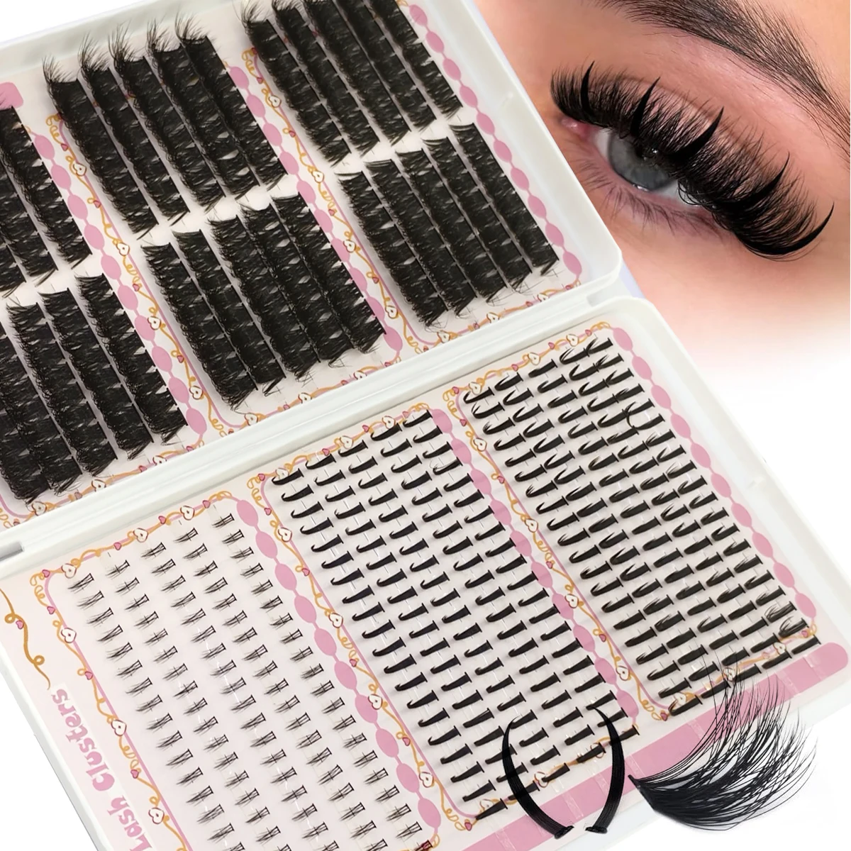 Künstliche Nerz-Wimpern 540 Cluster mit Spitzen & Unterwimpern Natürliche Wimpernverlängerung 3D Russische Wimpernbänder Persönliches Wimpern-Make-up