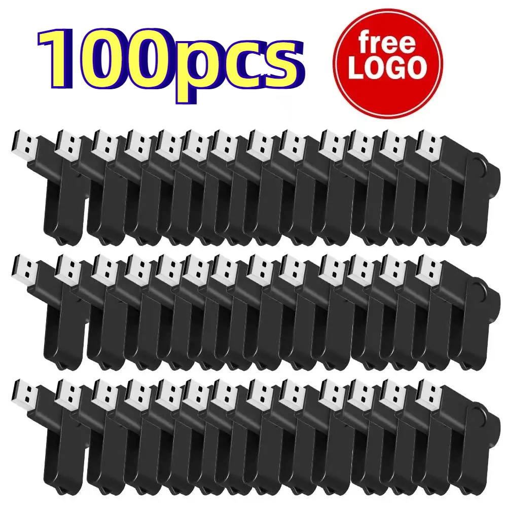 100PCS USB Flash Drive Memory Stick Mini Rotatable Pen Drive Storage Device Pendrive 64GB Free Custom Logo Business Gift 32GB
