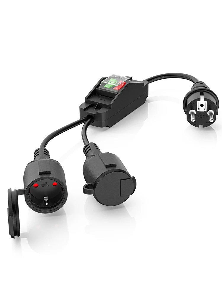 European standard one two open extension cable with switch indicator light,waterproof and dustproof cover 50cm*1 square,black