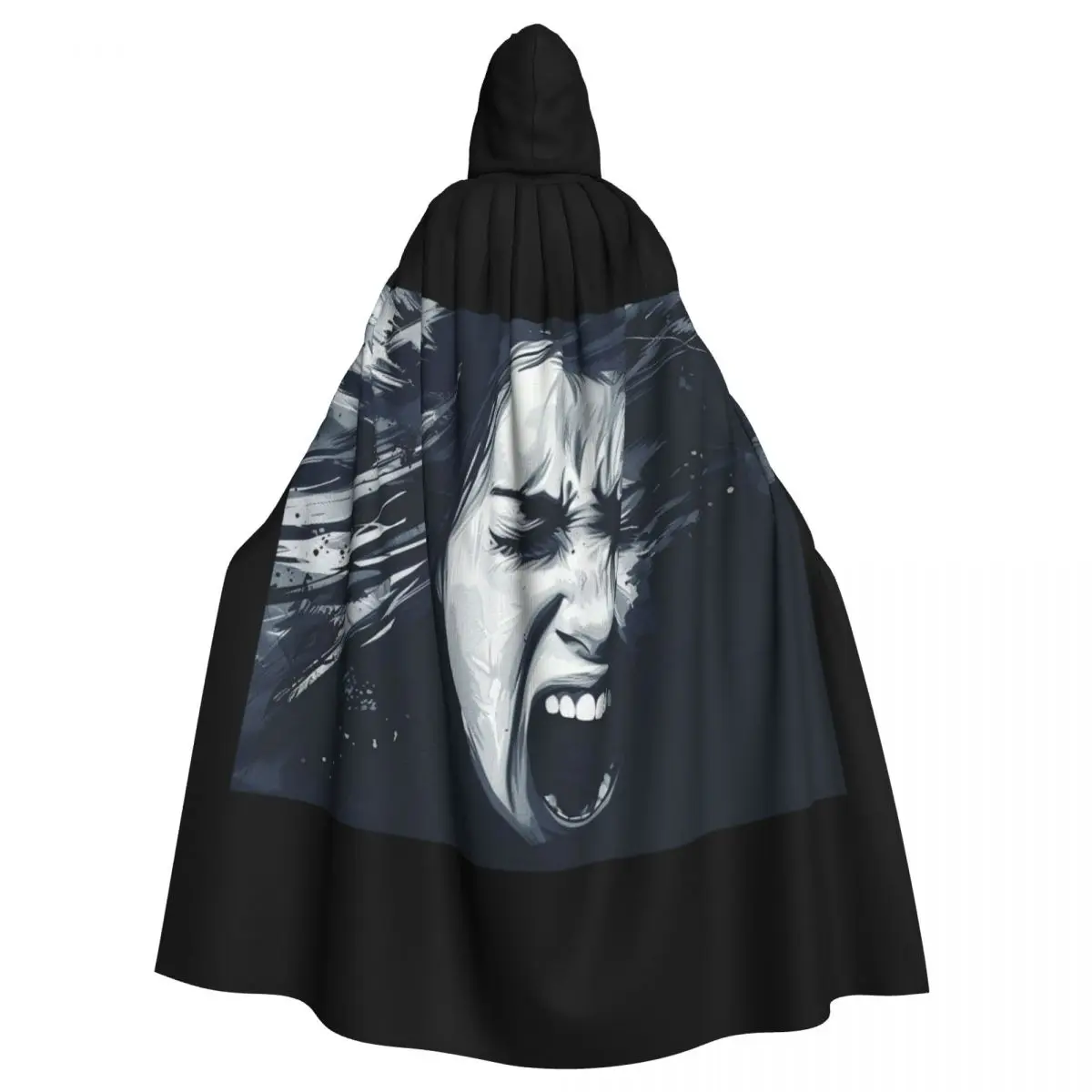 Screaming Face Cloak with Dynamic Hair Design for Halloween Cosplay Unisex Adult Cloak with Hood Long Witch Costume Cosplay