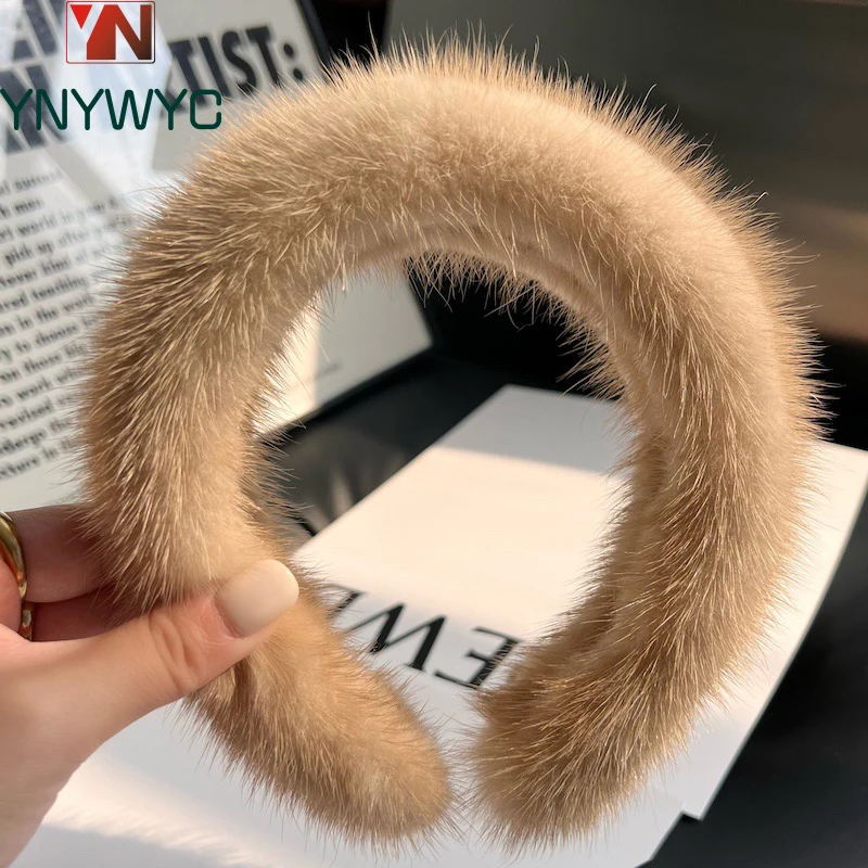 

2024 Hot Sale Women Luxury Winter 100% Real Mink Fur Headbands High Quality Real Fur Hair Band Lady Fashion Hair Hoop Furry Gift