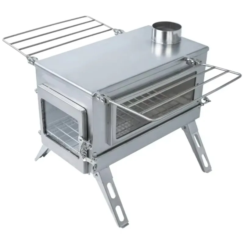 Fogão portátil patenteado Nomad PLUS com visão dupla tamanho L para barraca de queima de madeira com entrada de ar externa e combustão secundária