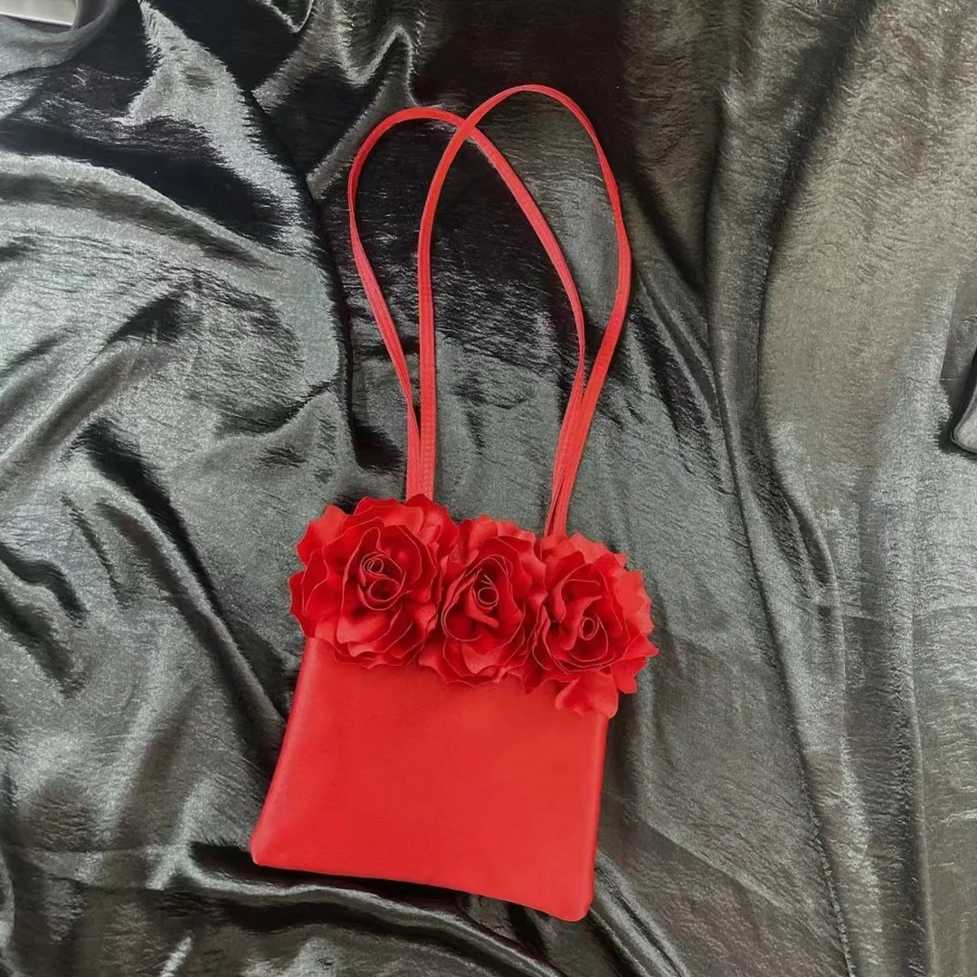 Bolso de mano a la moda para mujer, apliques de satén de lujo, bolso de cubo Floral liso, bolso de mujer, bolso de hombro para axila, bolso informal para axila