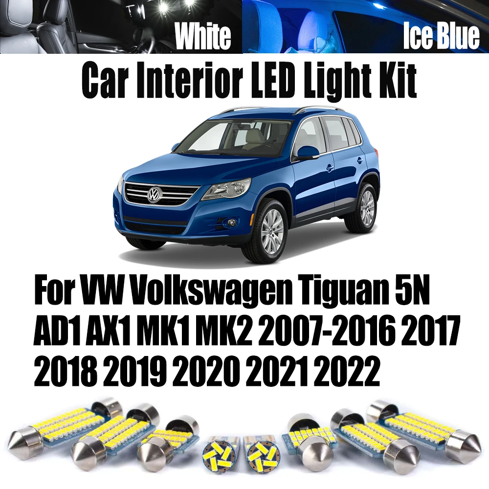 

Для VW Volkswagen Tiguan 5N AD1 AX1 MK1 MK2 2007-2019 2020 2021 2022 Купольная лампа багажника Комплект внутреннего светодиодного освещения Автомобильные аксессуары