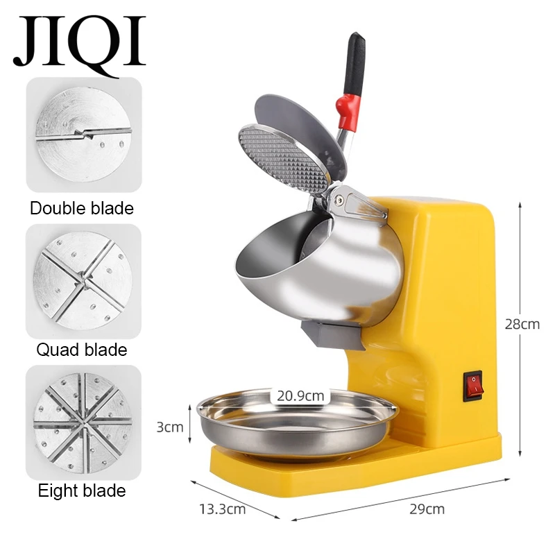 JIQI-trituradora de hielo eléctrica de acero inoxidable, 85 kg/H, doble hoja, bloque de granizado, máquina para romper, molinillo de cono de nieve, 110V, 220V