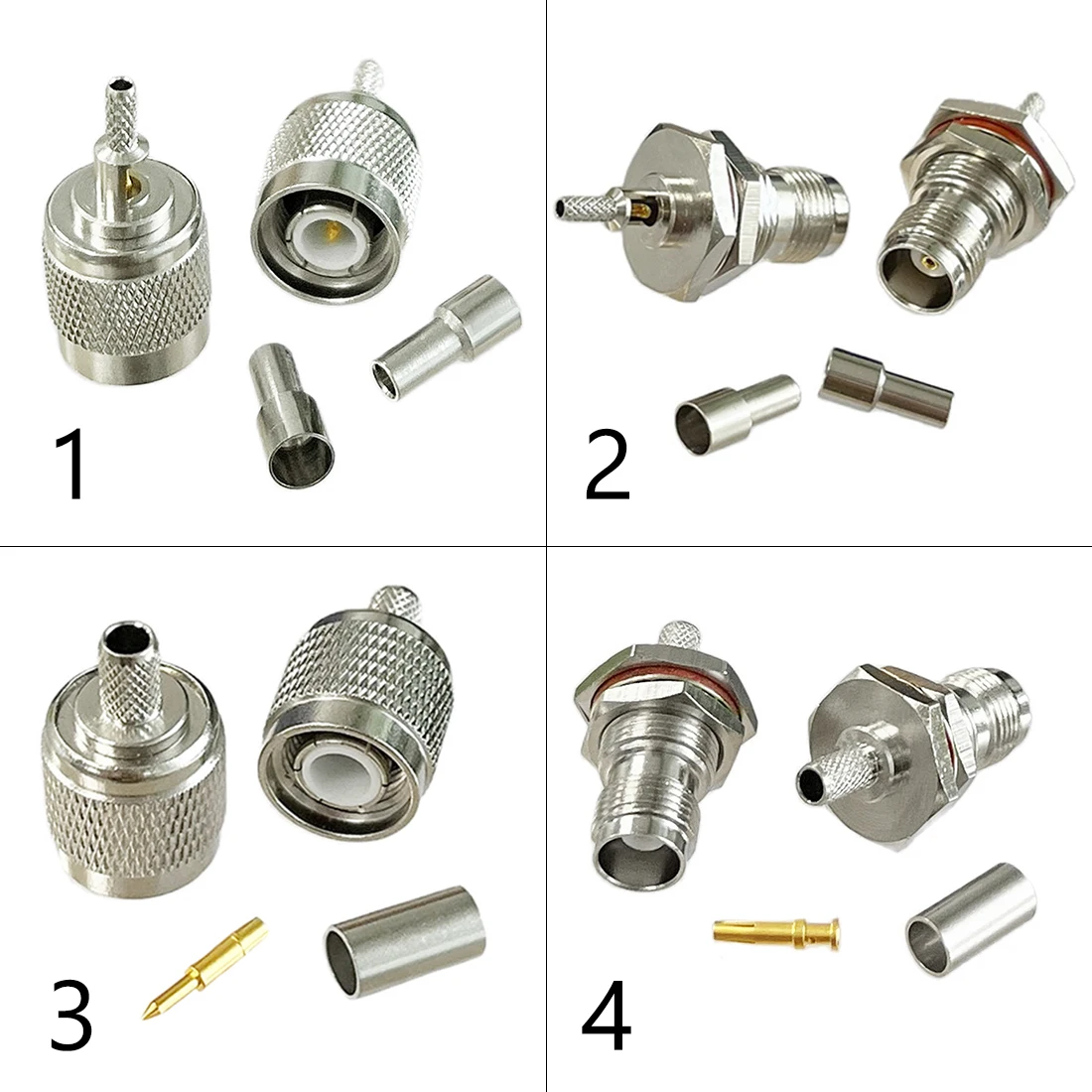 1-4PC TNC Male Female Plug Jack RF Coax Connector Crimp for RG316 RG174 RG58 RG142 Cable Copper Nickelplated With Drawing NEW