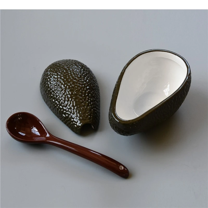 

Avocado Shaped Ceramic Bowl with Spoon Modern Home Kitchen Utensils Restaurant Afternoon Tea Ice Cream Dessert