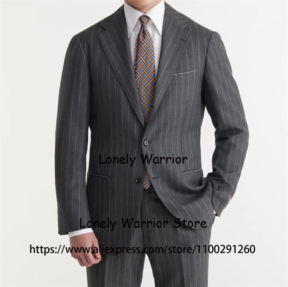 

Elegent Grey Striped Suits For Men Formal Business Blazer Wedding Groom Tuxedo Daily Blazer 2 Piece Jacket Pants Terno Masculino