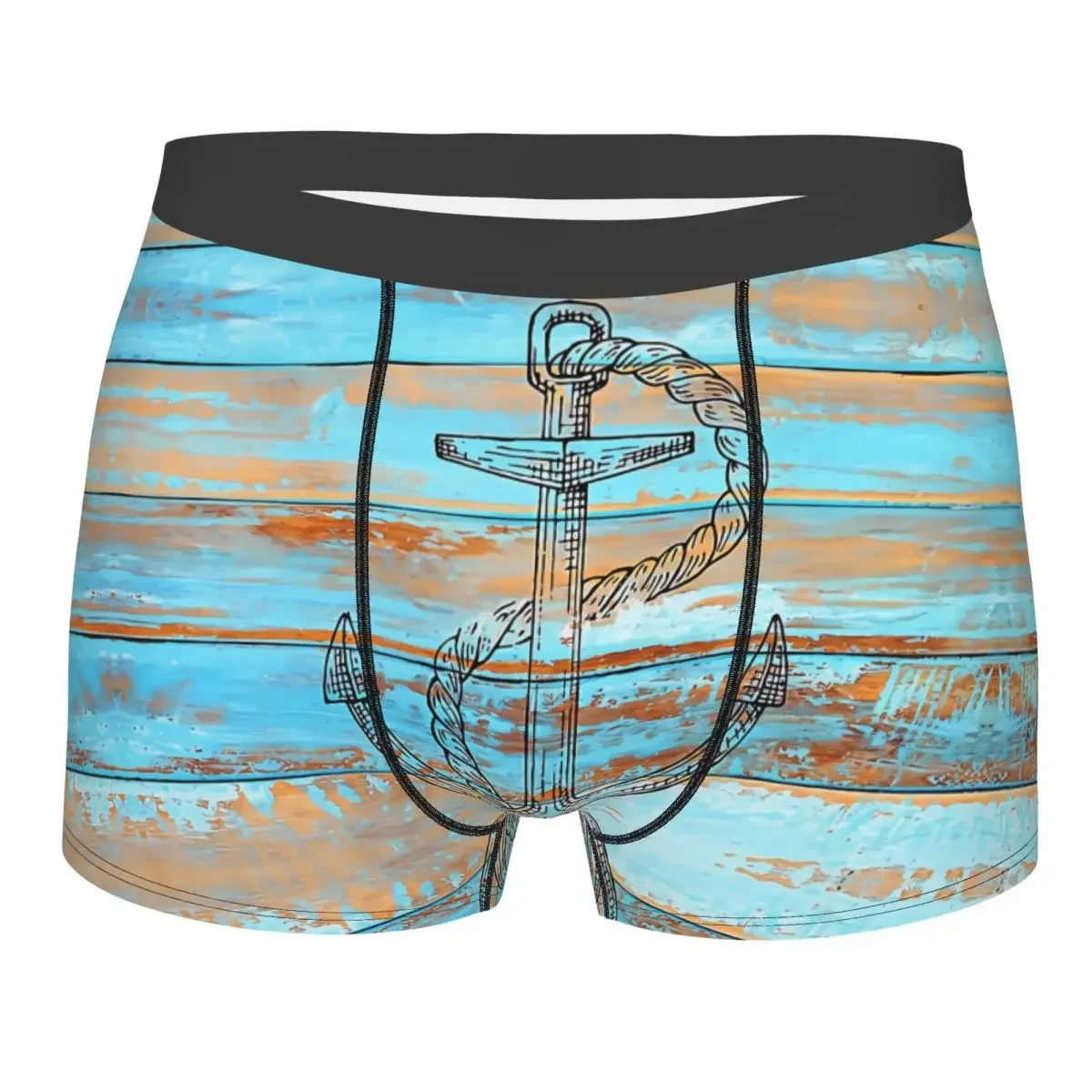 Vintage Navy Tattoo Anchor On Distressed Woodgrain Man's Boxer Briefs Underwear Ocean Compass Highly Breathable Top Quality Gift