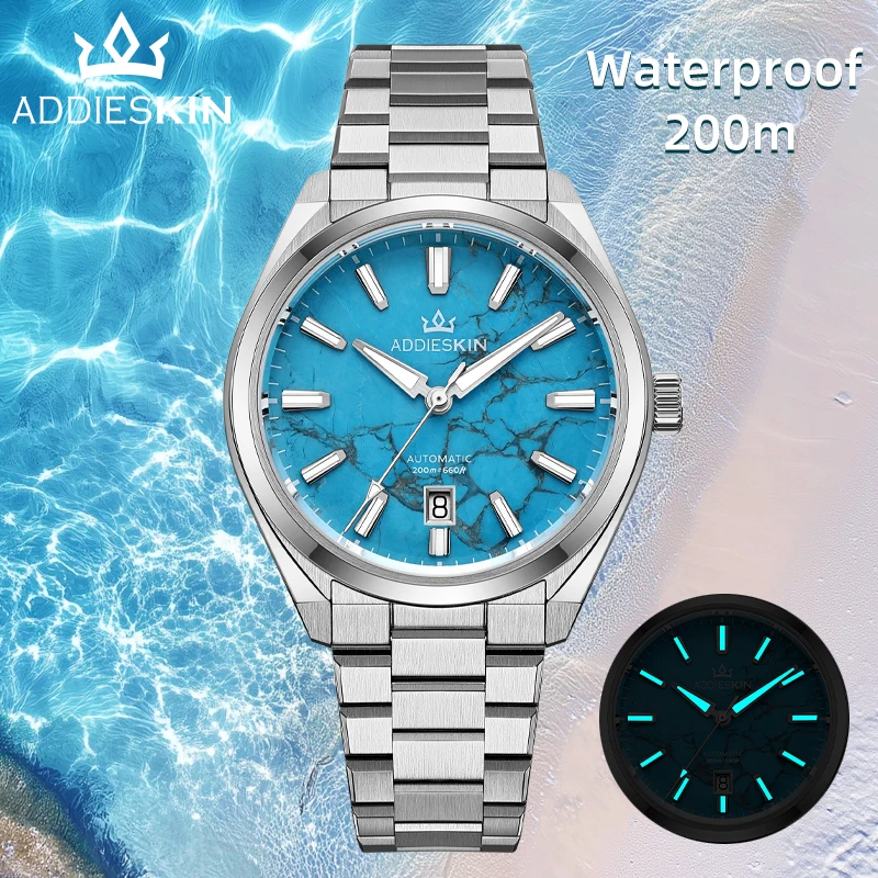 AddiesKIN K010 Turquoise Dial Automatic Mechanical Watch 20Bar Waterproof Sapphire Glass 9015 Movement BGW9 Luminous Men's Watch