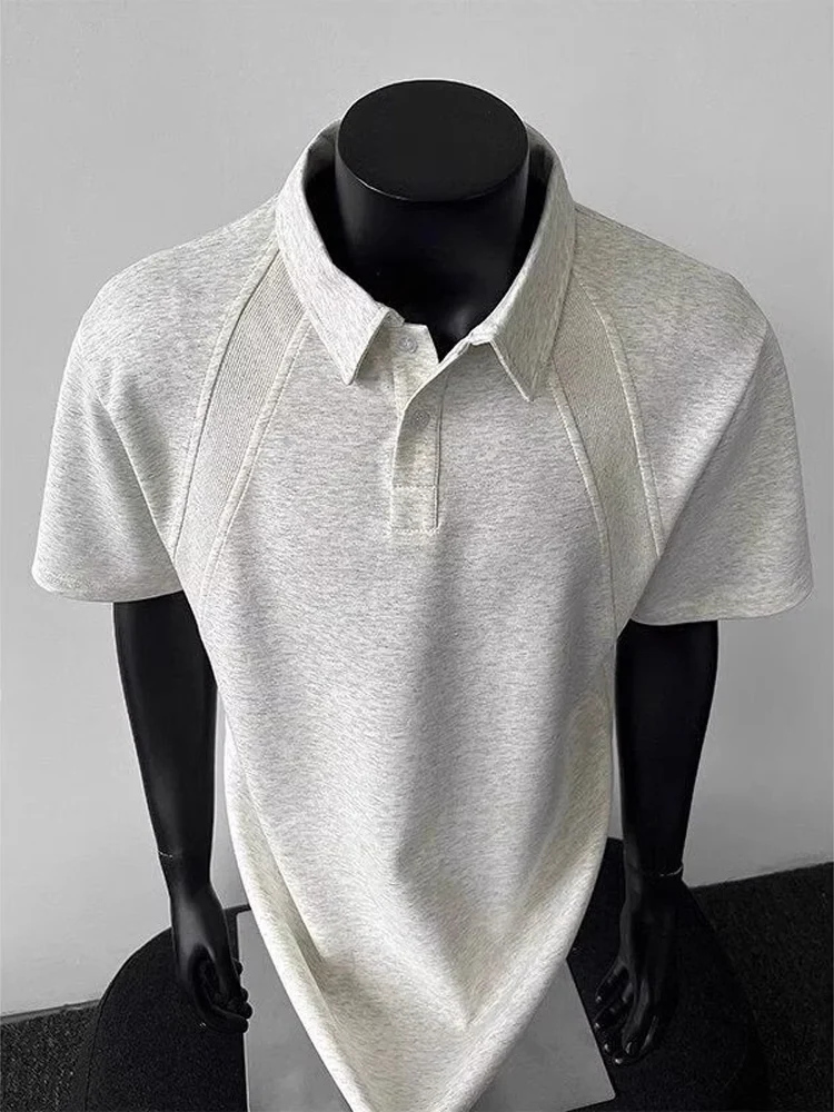 

American Sle irt ort Sve Men Summer Design Sense Splice Space Cotton Heavyweight Collar T-irt Trendy Brand Ha...
