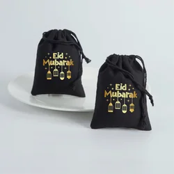 5pcs Eid Mubarak black velvet jewelry eidi gift bags Eid al-Fitr Muslim Islamic Kareem Ramadan decoration family friend present