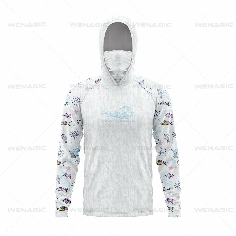 Upf 50+ - Camicia da pesca a maniche lunghe da uomo con maschera con cappuccio con cappuccio con cappuccio leggera traspirante ad asciugatura rapida camicie estive top pullover abbigliamento sportivo