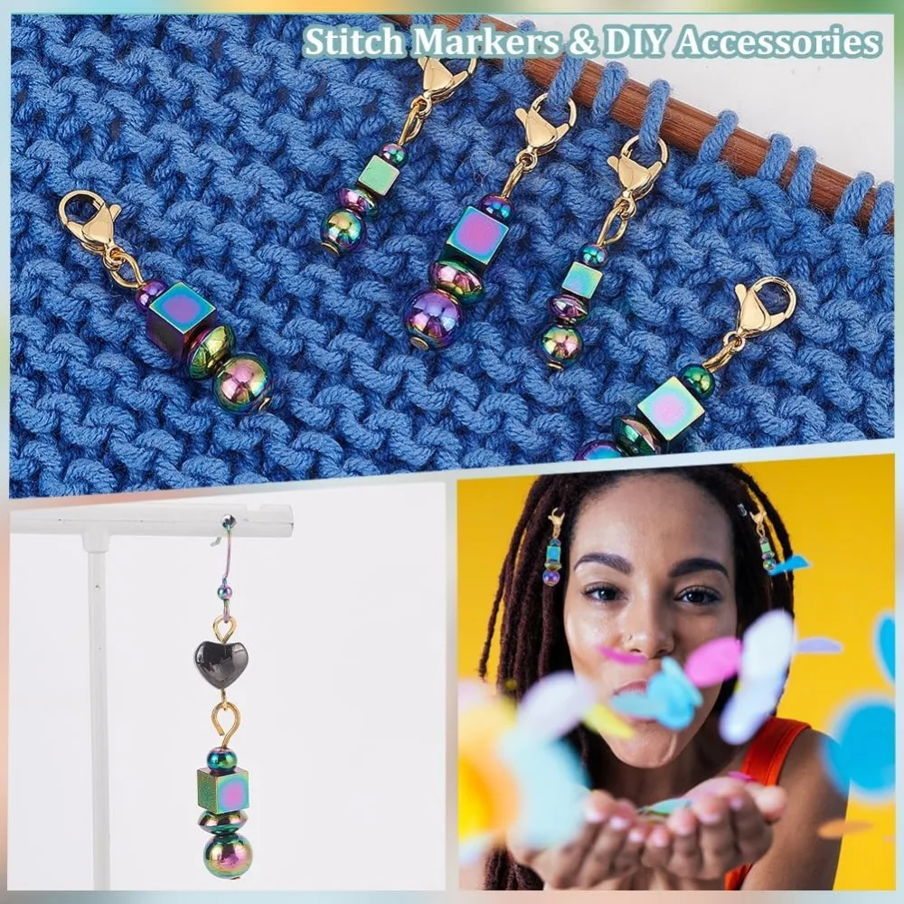 24 buah warna pelangi manik-manik liontin Stitch Markers 304 baja nirkarat Crochet Marker dapat dilepas Lobster Clasp Locking