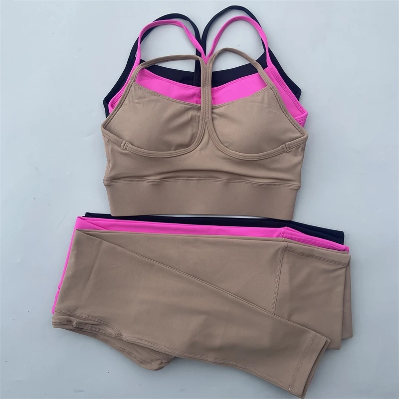 2024 Yoga Set Gym Sports Set Y Shape Bra Top And High Waist Leggings 2 Piece Women Workout Outfit Fitness Suit Running Tracksuit