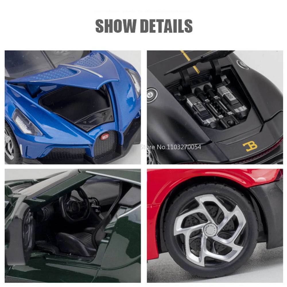 1:24 Bugatti Voice Of The Night Car Model Diecasts Toy Pull Back  Vehicles Metal Simulation Sound and Light Collection Kids Gift