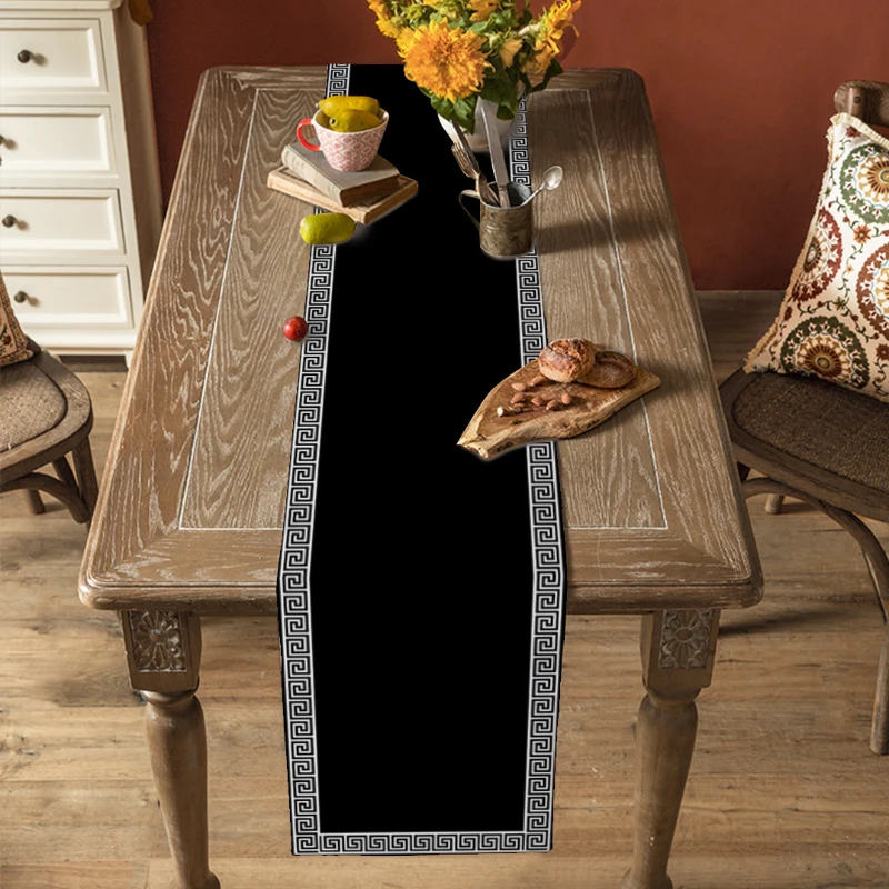 Black Retro Geometric Design Pattern Table Runner Restaurant Decoration Table Runner Wedding Holiday Party Table Accessories