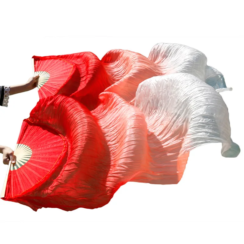 100% Silk Veil Stage Performance Customizable Bamboo Belly Dance Silk Fan (2pcs)
