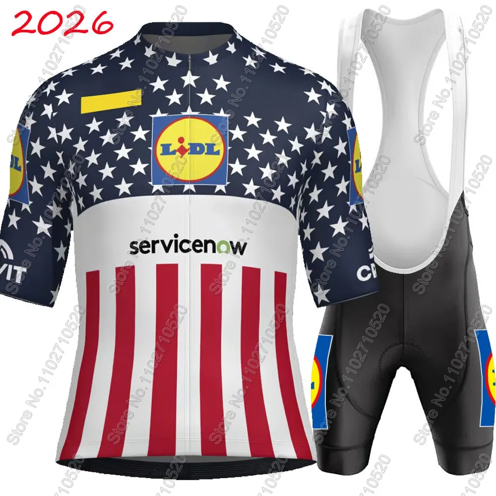 Lidl-Conjunto de Jersey de ciclismo del equipo de EE. UU., kits de ropa para bicicleta de verano, camisas para bicicleta de carretera, traje, pantalones cortos con pechera, Maillot de montaña, 2026