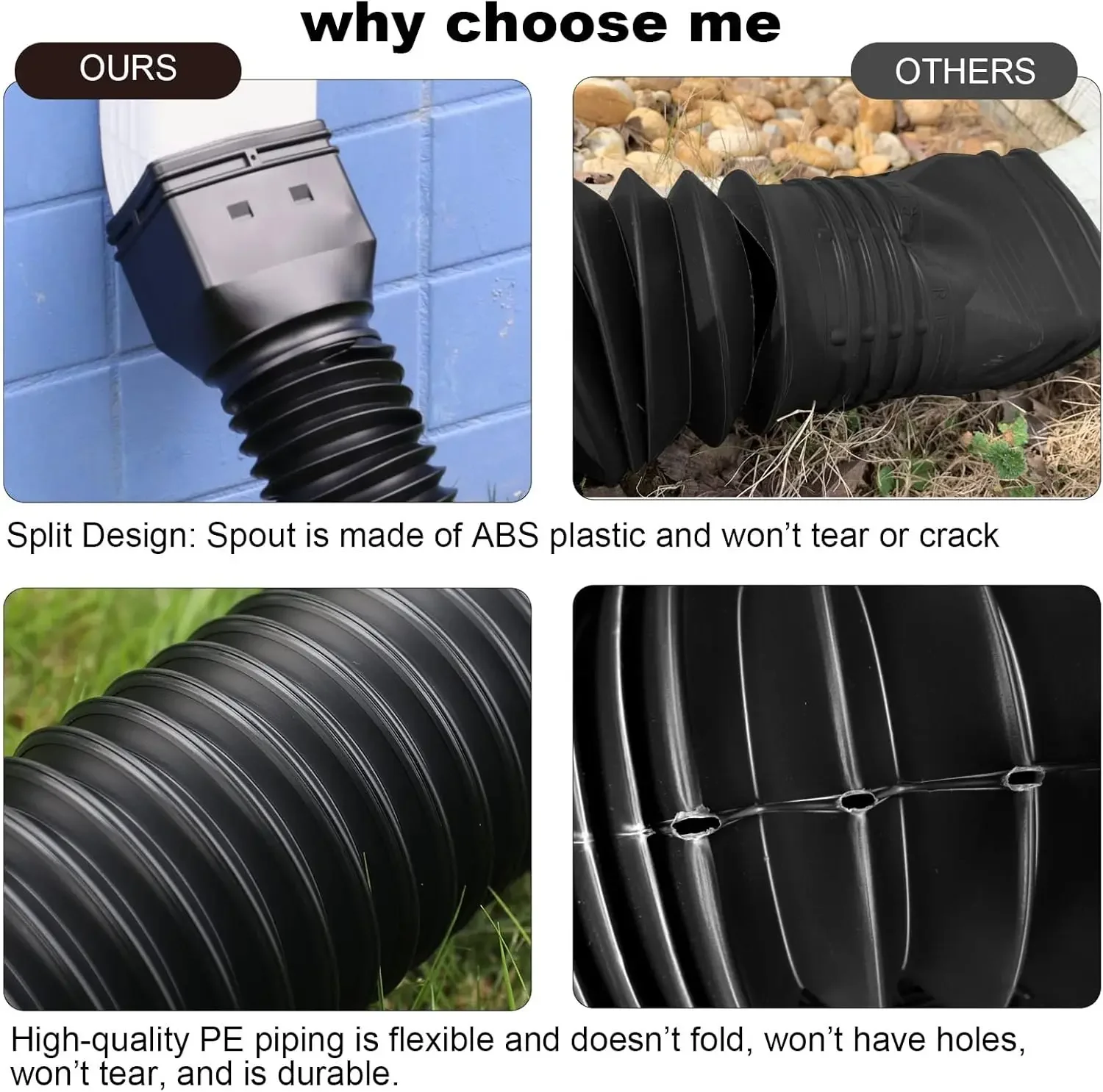 2Pcs Extensions Flexible Drain Downspout Drain Downspout Extender for House Gutter Splash Block Extender Rain Gutter Downspout