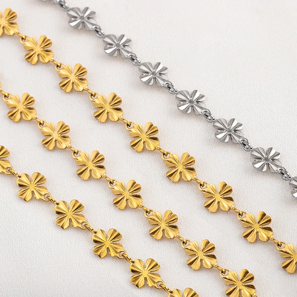 

Wholesale 1m/lot PVD Gold Plated Flower Clover Handmade Link Chain DIY Bracelet Necklace Stainless Steel Jewelry Making Chain