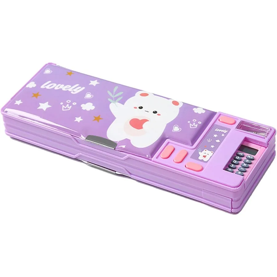 Multifunction Pencil Case with Calculator Pencil Sharpener and Curriculum Storage Cute Patterns Designed for Elementary School