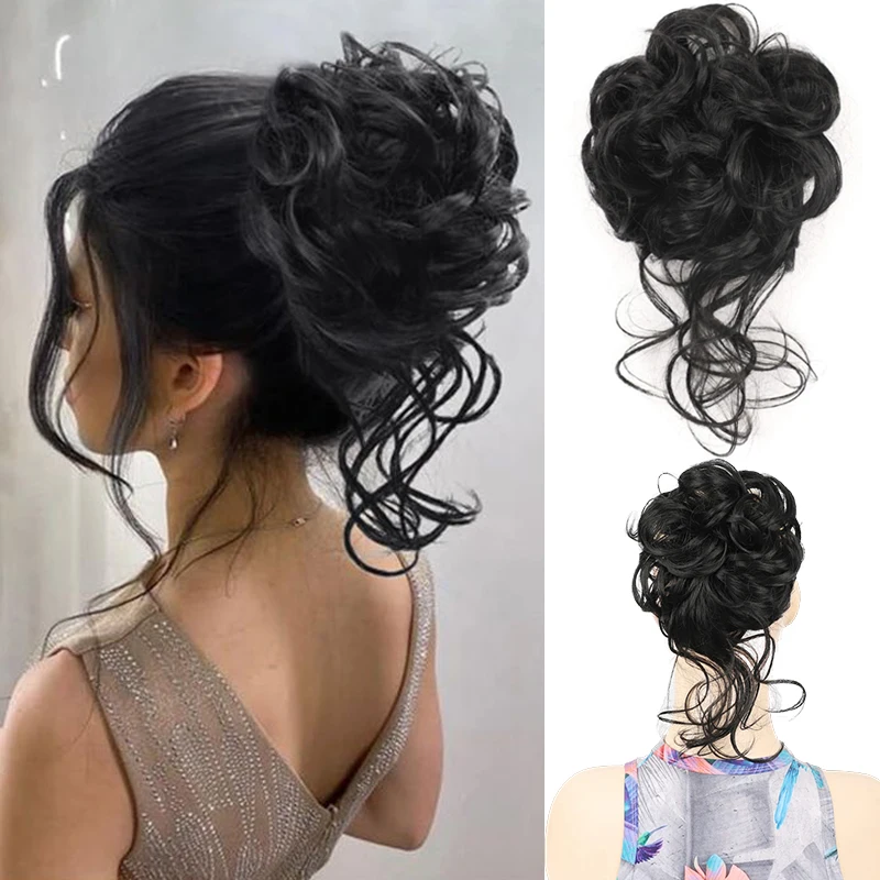 

Messy Curly Hair Bun Extensions Claw Clip on Curly Fake Bun Hair Pieces Tousled Updo Synthetic Chignon Buns Hair Piece for Women