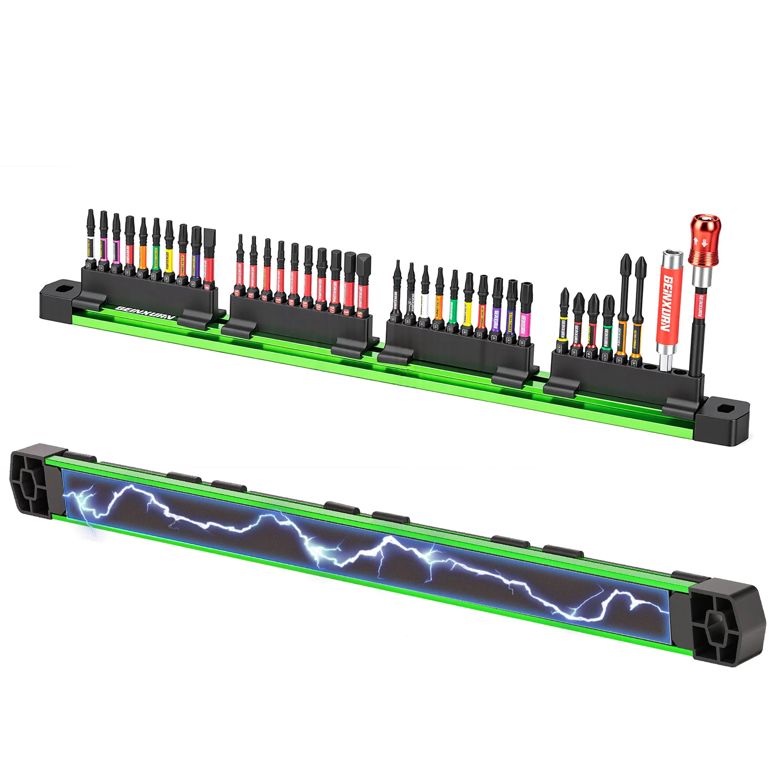 Geinxurn 3-Layer Magnetic Bit Storage Rail, Aluminum Alloy Bit Holder with Snap Lock Slots for Tool Wall & Cabinet