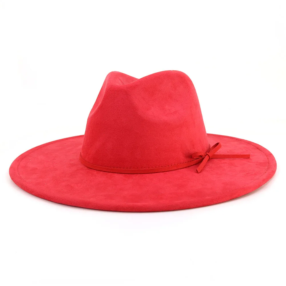 Wildleder Fedora Hut mit gleichen Farben Zubehör Teardrop Top breite Krempe Hut für Männer und Frauen Panama Hut Chapeau Homme Sombrero – Detail 3