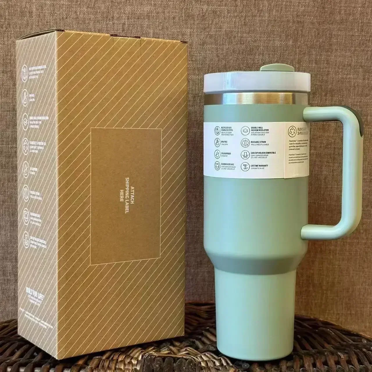 2025 Taza de coche con aislamiento al vacío de 40oz para taza de viaje helada térmica de doble pared y tapa de paja de acero inoxidable
