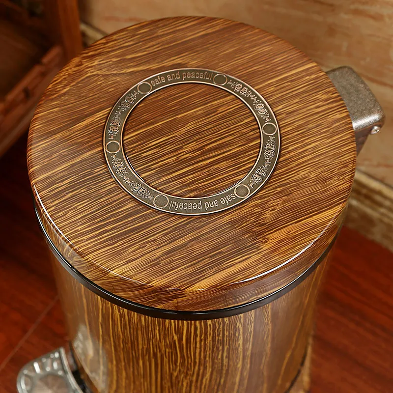Imitation wenge new Chinese trash can for home high-end living room kitchen office high-value foot pedal