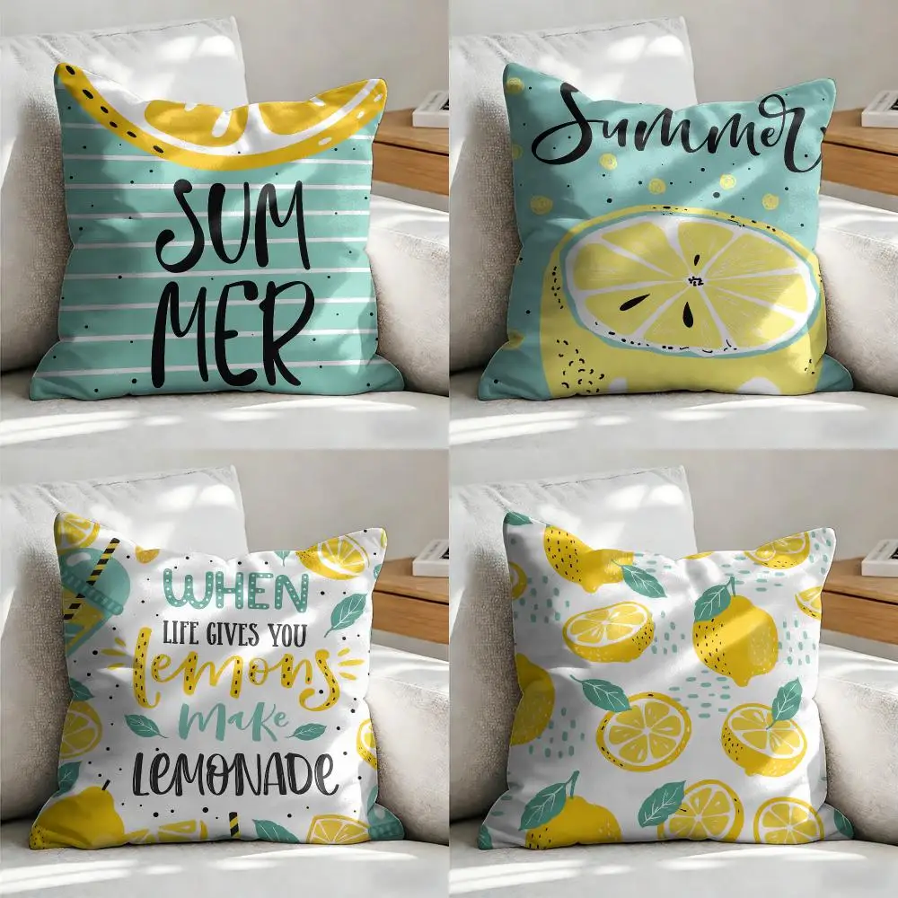 Lemon Summer Botanical Art Cushion Cover Soft Short Plush Pillow Cover Smooth Cozy Texture Aesthetic Cushion Case Home Decor