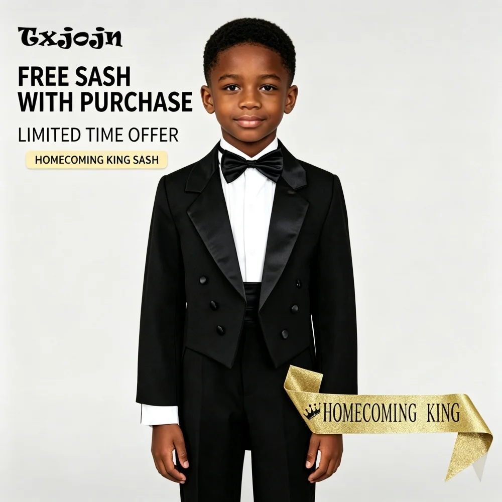 Formal Boys Suit Free Sash Classic Homecoming Tuxedos 2-piece Set Trend Satin Lapel Jacket Double Breasted Wedding Blazer Pants