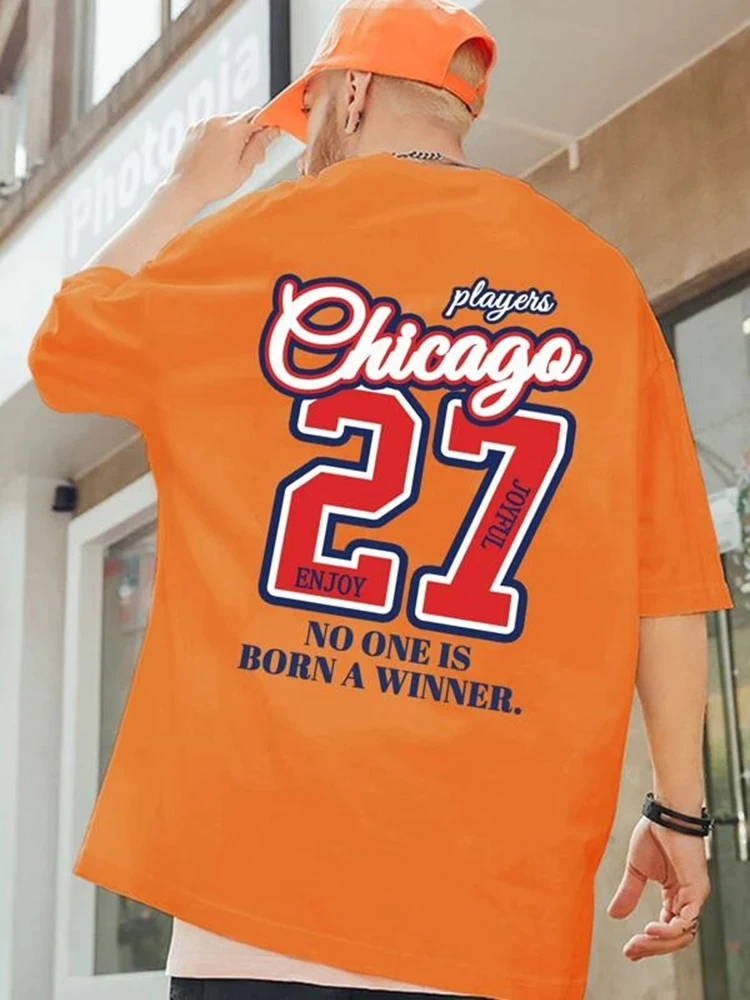 Chicago 27 No One Is Born A Winner Men T-Shirt Vintage Creative Streetwear Oversize Hip Hop Tops O-Neck Casual Mans Tee Clothing