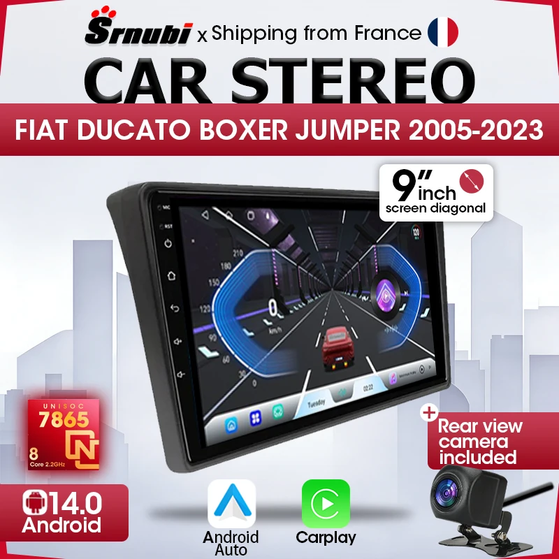 2-DIN-Autoradio für Fiat Ducato 3, Peugeot Boxer 2, Citroen Jumper 2 (2006-2022), kabelloses Carplay, Android Auto, Srnubi GPS-Navigation, Multimedia-Player, 9-Zoll-Stereo, Bluetooth 5.4, DSP,