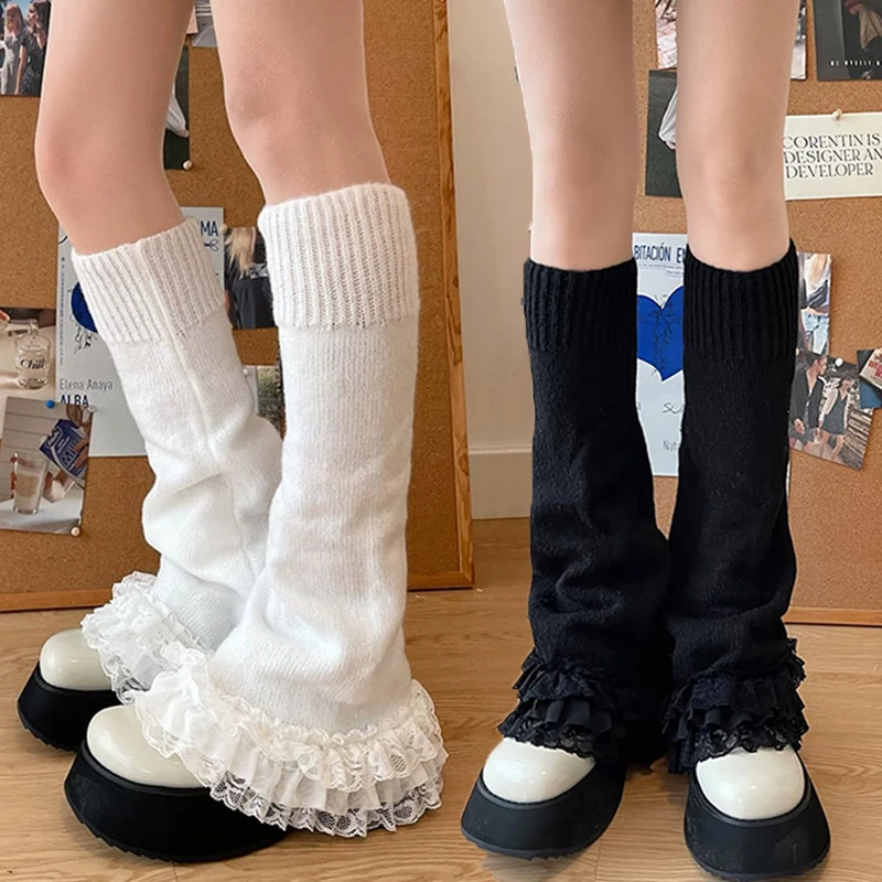 

Japanese JK Lolita Girls Lace Boot Leg Socks Knitted Lace Leg Cover Pile Socks Stocking Japanese Y2K Leg Warmers Accessories