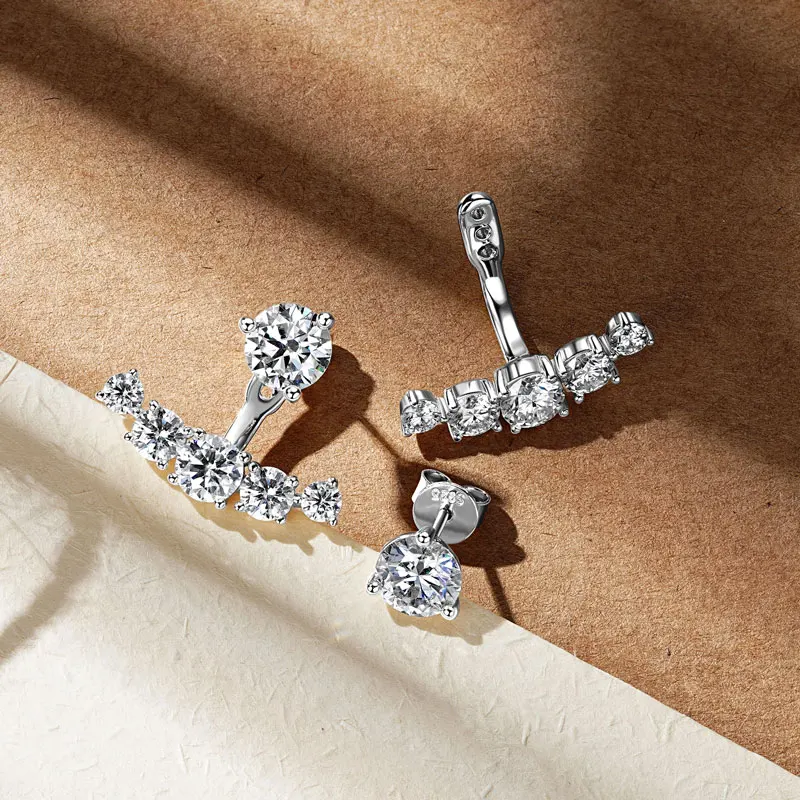 

Ehhai All Round Cut Moissanite Ear Jacket Stud Earring for Women S925 Sterling Silver Piercing Earrings Jewelry Gift Pendientes