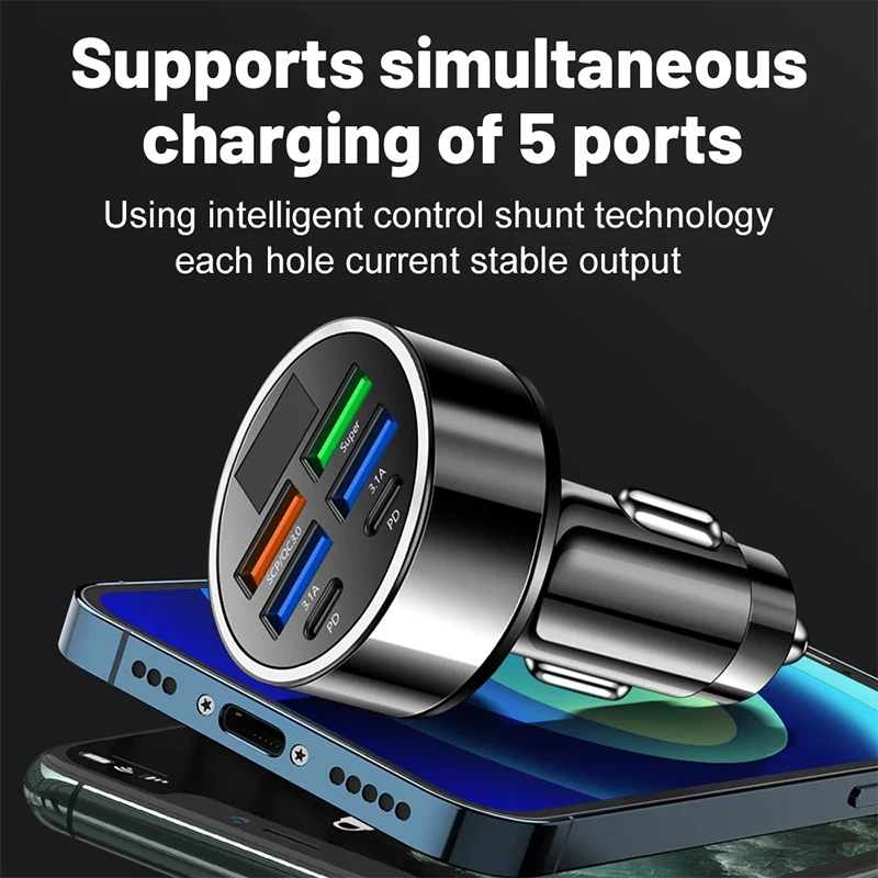 100 واط 6 منافذ شاحن سيارة شحن سريع PD QC3.0 USB C شاحن هاتف السيارة نوع C محول في السيارة آيفون سامسونج هواوي Xiaomi