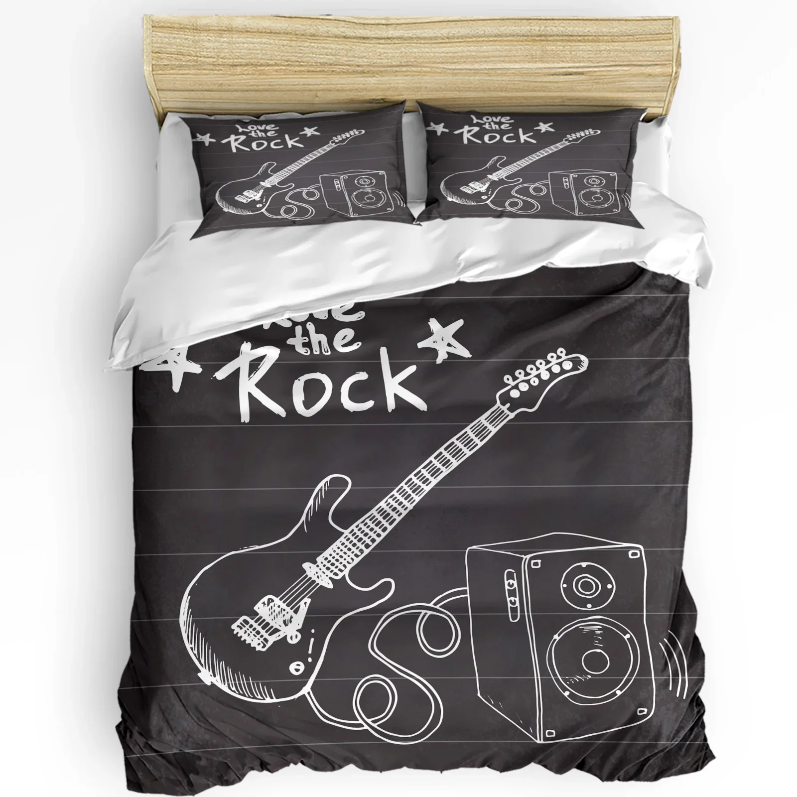 3pcs Bedding Set Blackboard Rock Music Electric Guitar Home Textile Duvet Cover Pillow Case Boy Kid Teen Girl Bedding Covers Set