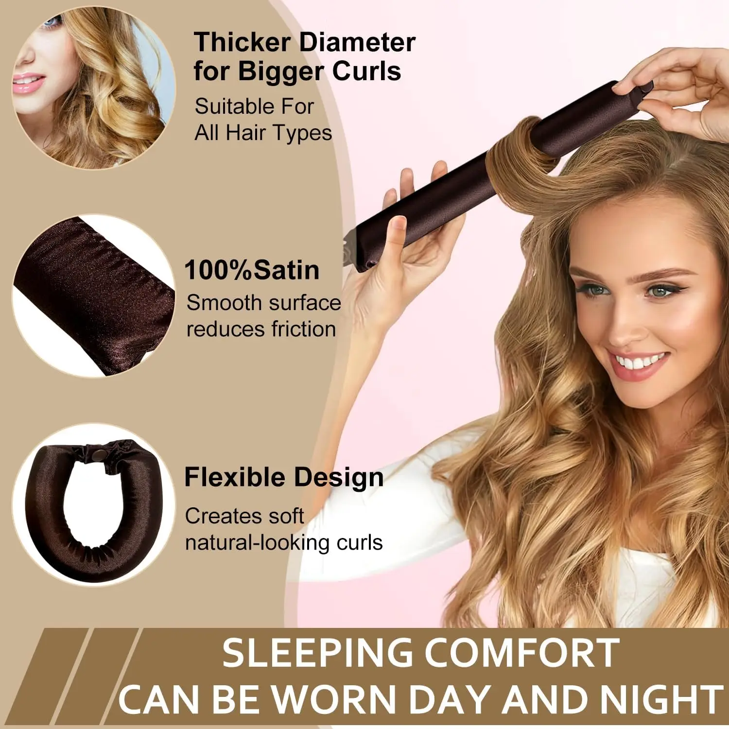 Heatless Curling Rod Headband Soft Hair Curler No Heat Hair Rollers Lazy Curls Sleeping  Flexi Rods with Bonnet Styling Tools