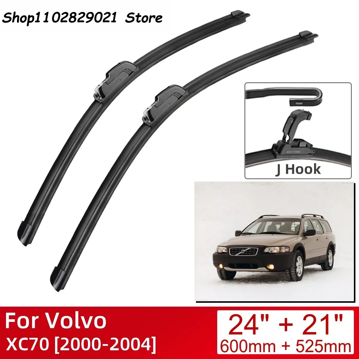 

For Volvo XC70 2000-2004 24"+21" Car Accessories Front Windscreen Wiper Blade Brushes Wipers U Type J Hooks 2004 2003 2002 2001