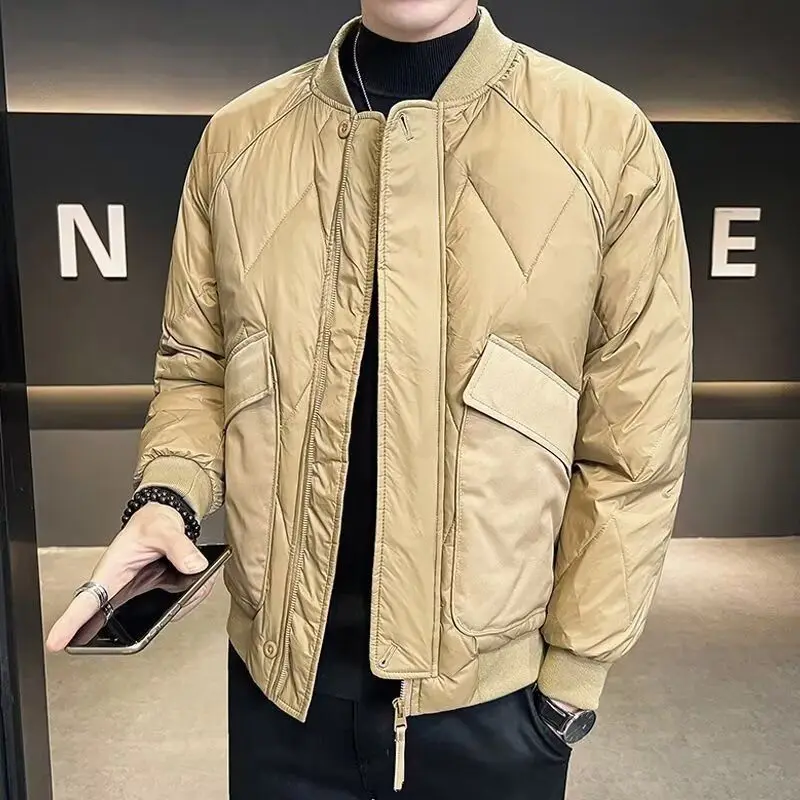 

Мужское зимнее пальто среднего возраста Thiened Cotton Jaet с бейсбольным воротником в стиле ретро, теплая повседневная верхняя одежда с узором Bfle для отдыха